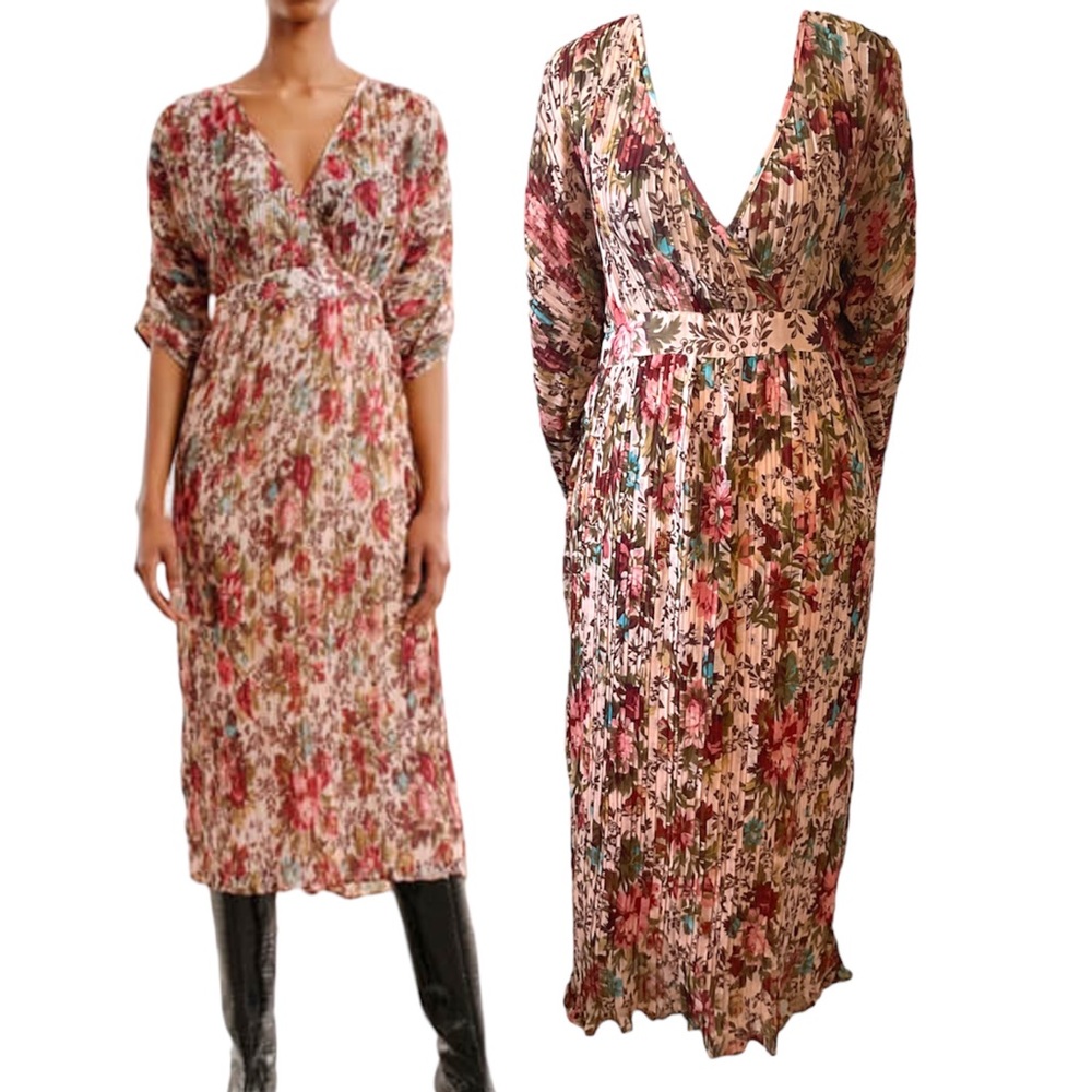 NWT byTiMo Plisse Floral Midi Dress Size Small Multi Color